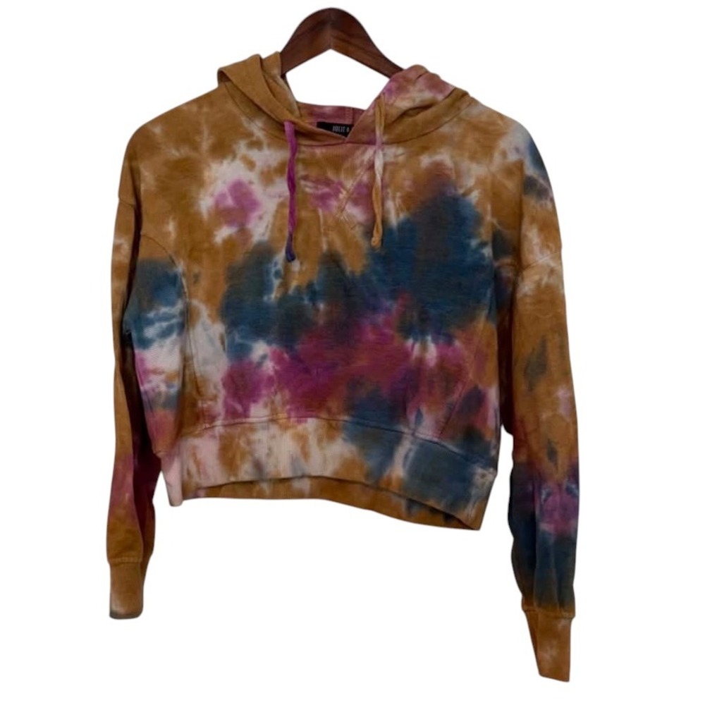 Jolie & Joy Tie Dye Hoodie Womens Medium Multicolor Excellent Cropped Pullover